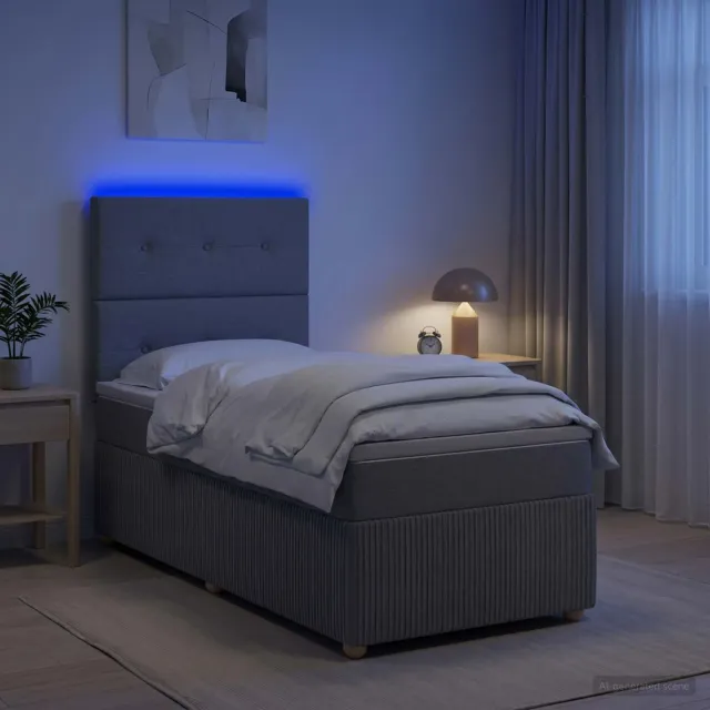 vidaXL LED Boxspring Bed met Matras Lichtgrijs 90 x 200 cm Stof