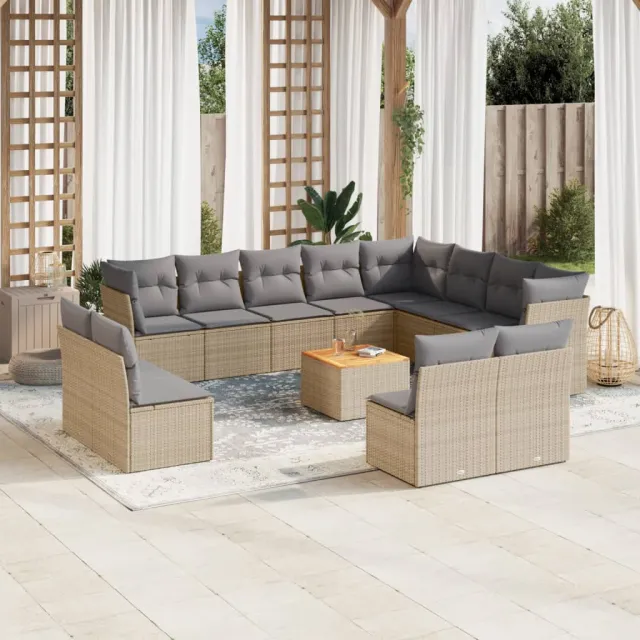 vidaXL 13-delige Loungeset met kussens poly rattan beige, foto 2
