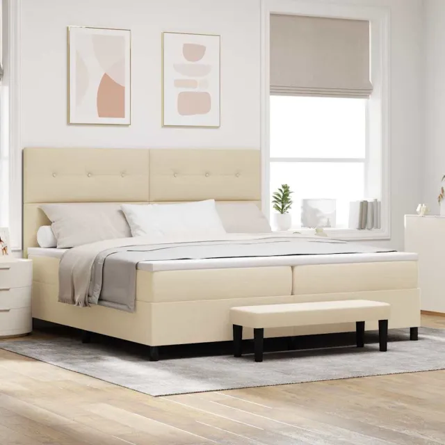 vidaXL Boxspringbed met hoofdeinde Crème 200 x 200 cm Stof