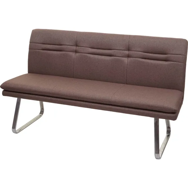 MCW Bank MCW-H70, eetkamerbank gestoffeerde bank, rugleuning stof/textiel geborsteld roestvrij staal ~ bruin 160cm