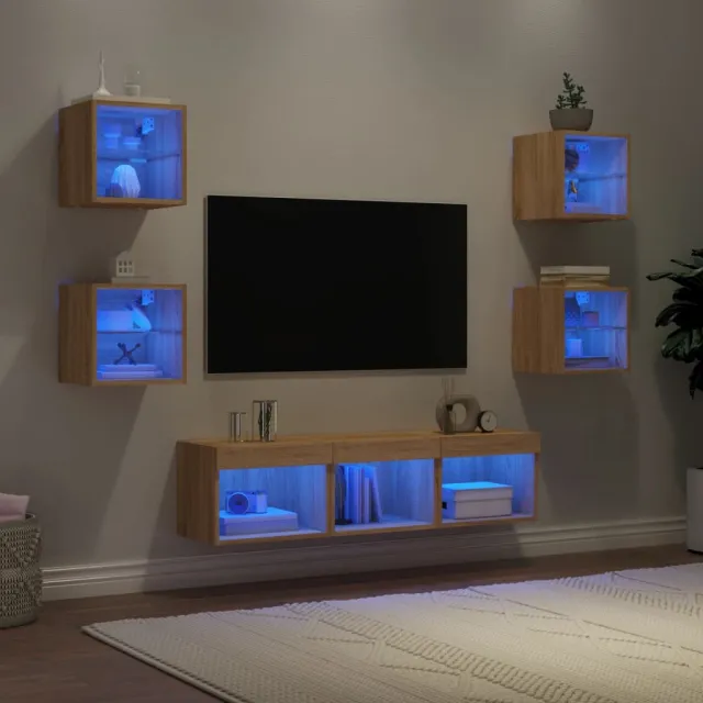 vidaXL 7-delige Tv-wandmeubelset met LED bewerkt hout sonoma eiken, foto 2
