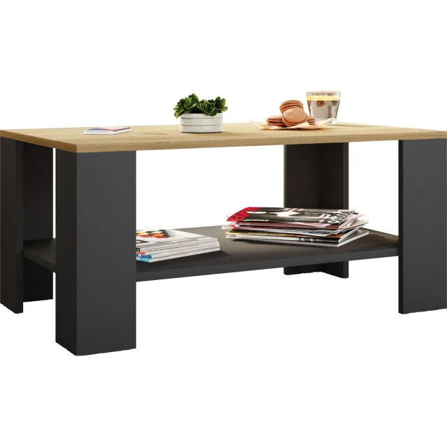 Vcm Houten bijzettafel Salontafel Sofa-tafel Woonkamertafel Dalus Eik antraciet / honing