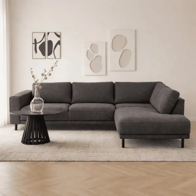 Dimehouse Moderne 3-zits hoekbank met Lounger Antraciet Stof Aniko rechts 240x197x78 cm - Stof - Modern - 240 x 197 x 93 cm