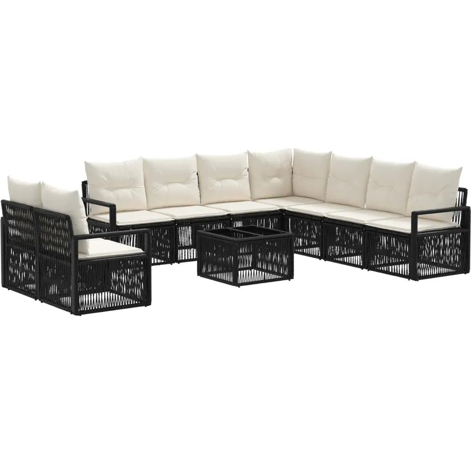vidaXL Tuinbankenset 10 st Zwart poly rattan