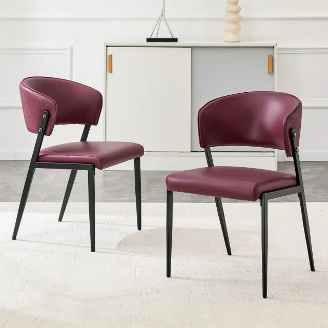 FloraGrace Eetkamerstoel – Set van 2 – Ergonomische Rugleuning En Armleuningen – Voor Eetkamer, Woonkamer En Keuken – Kunstleer – Rood