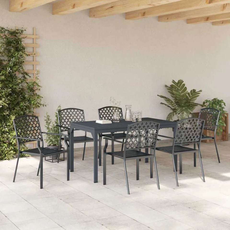 vidaXL Tuin eettafelset 7 st Antraciet Poedercoating staal, foto 3