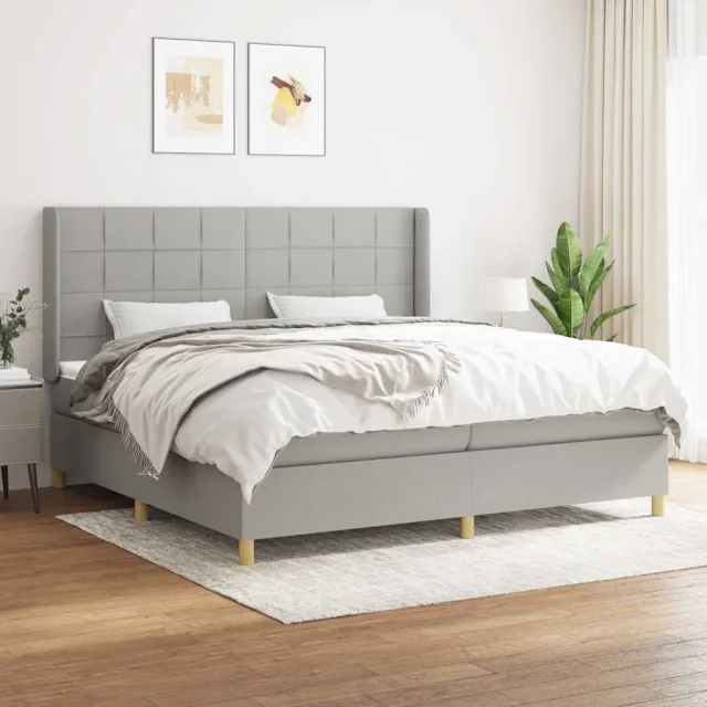 vidaXL Boxspring met matras stof lichtgrijs 200x200 cm grijs