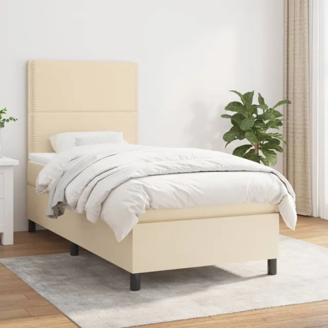 vidaXL Boxspring met matras stof crèmekleurig 90x190 cm