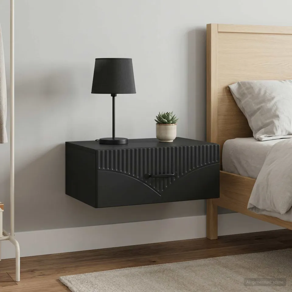 vidaXL Wandbeugel Bedkast 2 st Zwart 49 x 34,5 x 20 cm Bewerkt hout, foto 4