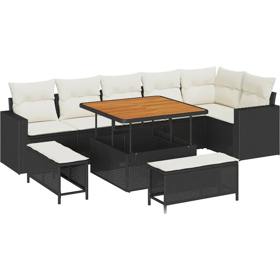 vidaXL Tuinbankenset 9 st Zwart poly rattan