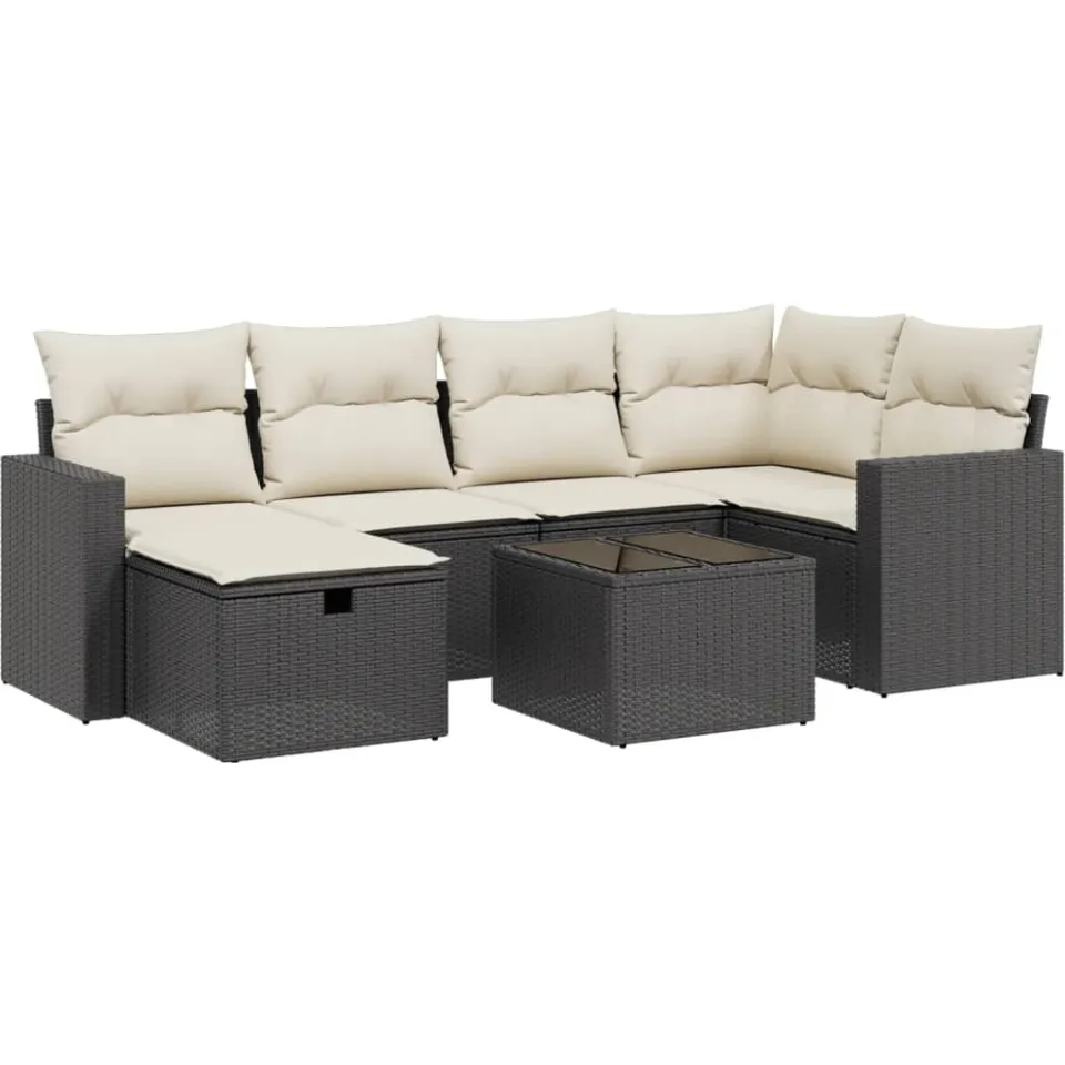 vidaXL 7-delige Loungeset met kussens poly rattan zwart