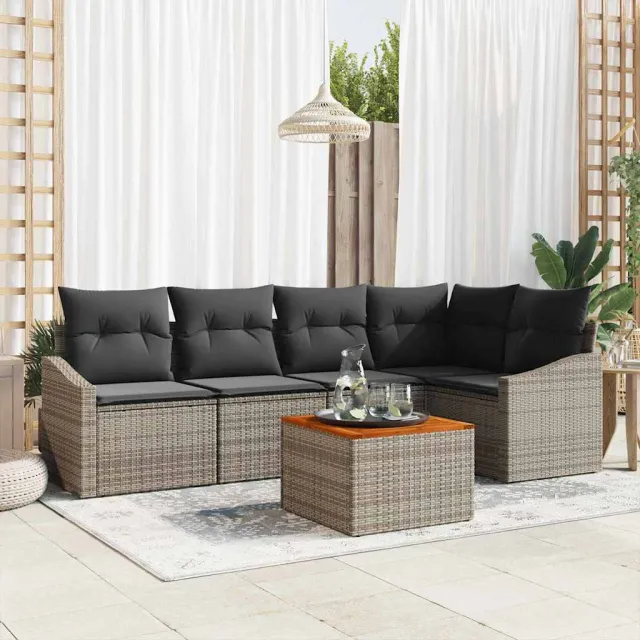 vidaXL Tuinbankenset 6 st Grijs poly rattan, foto 2