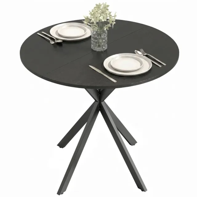 ZYLARO Eettafel - Ronde Keukentafel - 80 cm - Compact Tafelblad - Spaanplaat En Metaal - Zwart