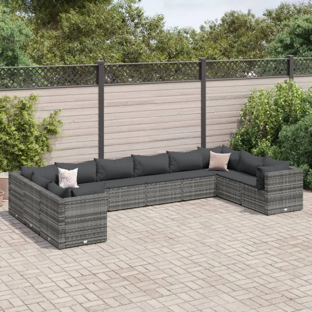 vidaXL 10-delige Loungeset met kussens poly rattan grijs, foto 2