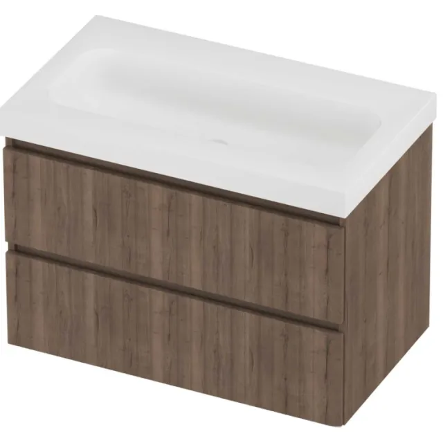 Proline Haga Badmeubelset Polystone Mezza Zonder Kraangat 80x46x58 cm Mat White Terra Oak Eiken