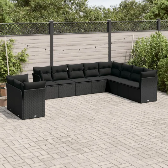 vidaXL 10-delige Loungeset met kussens poly rattan zwart, foto 2