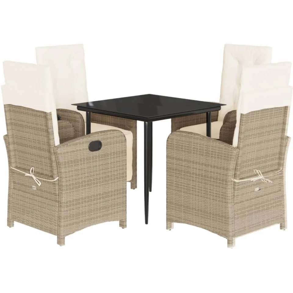 vidaXL 5-delige Tuinset met kussens poly rattan beige, foto 3