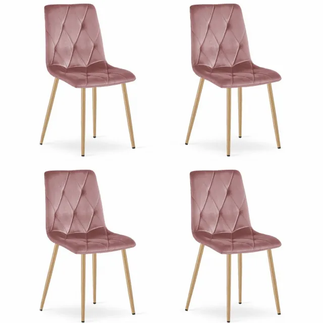 LEOBERT Set van 4 Eetkamerstoelen LIBRA Donkerroze – Houtlook Metalen Poten, Modern Velvet Bekleding, Ergonomisch Design, Max. 120 kg