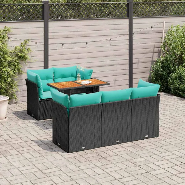 vidaXL 6-delige Loungeset met kussens poly rattan zwart, foto 2