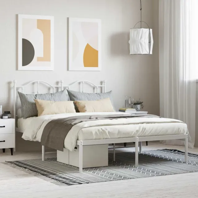 vidaXL Bedframe met hoofdbord metaal wit 140x190 cm