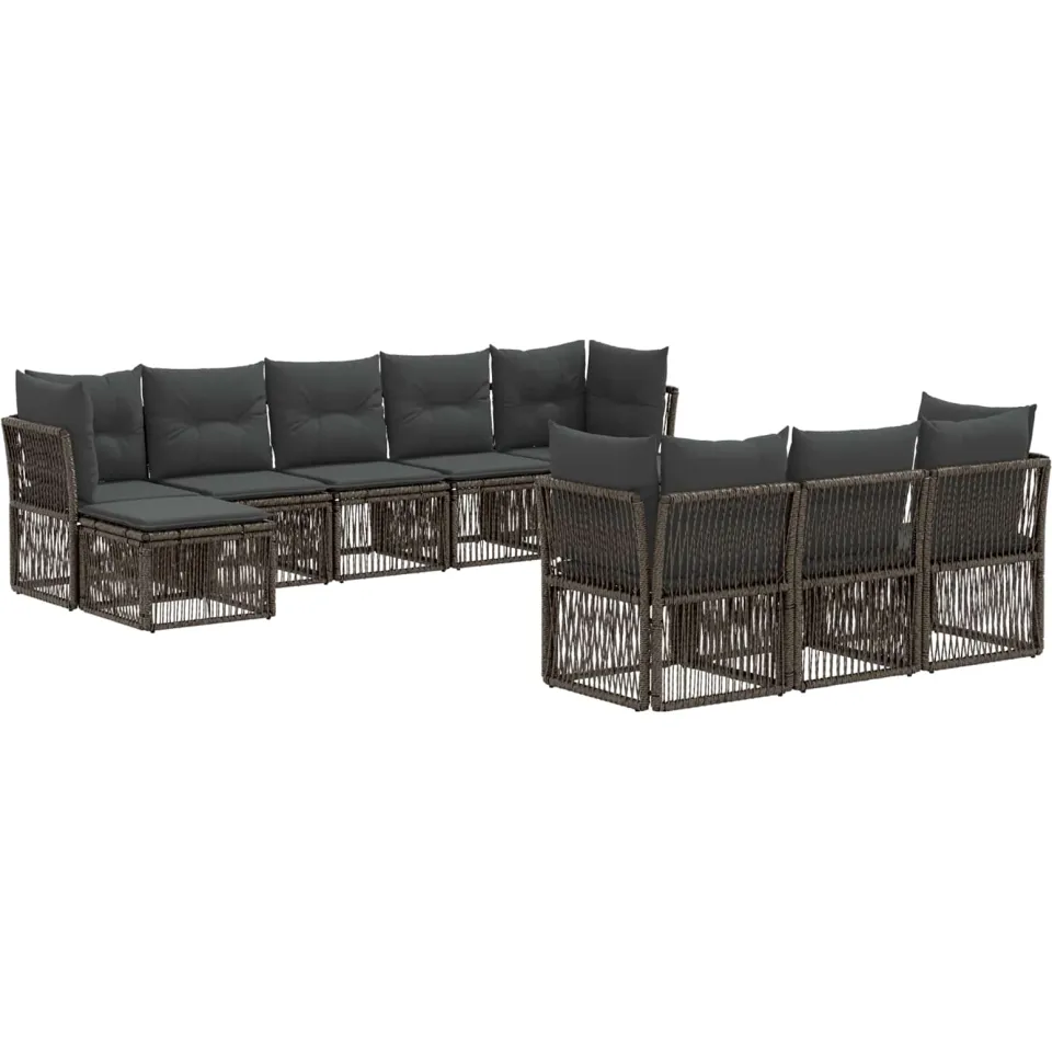vidaXL Tuinbankenset 10 st 10-zits Grijs poly rattan, foto 3