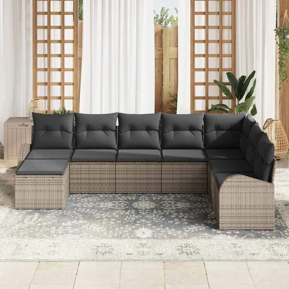 vidaXL Bankstel 8 st Grijs poly rattan, foto 3
