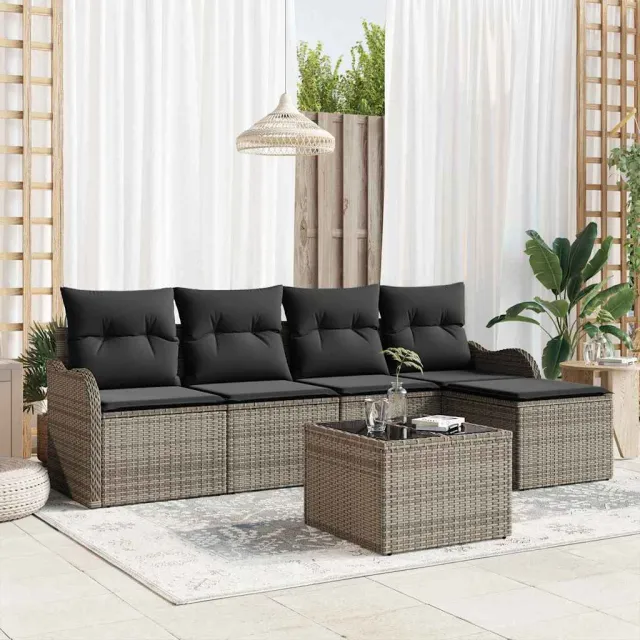 vidaXL Tuin Sofa Set 6 st Grijs poly rattan, foto 2