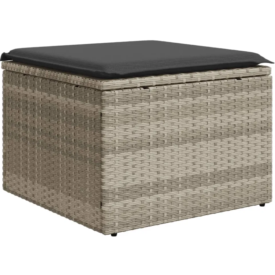 vidaXL Tuinkruk met kussen 55x55x37 cm poly rattan lichtgrijs grijs, foto 3