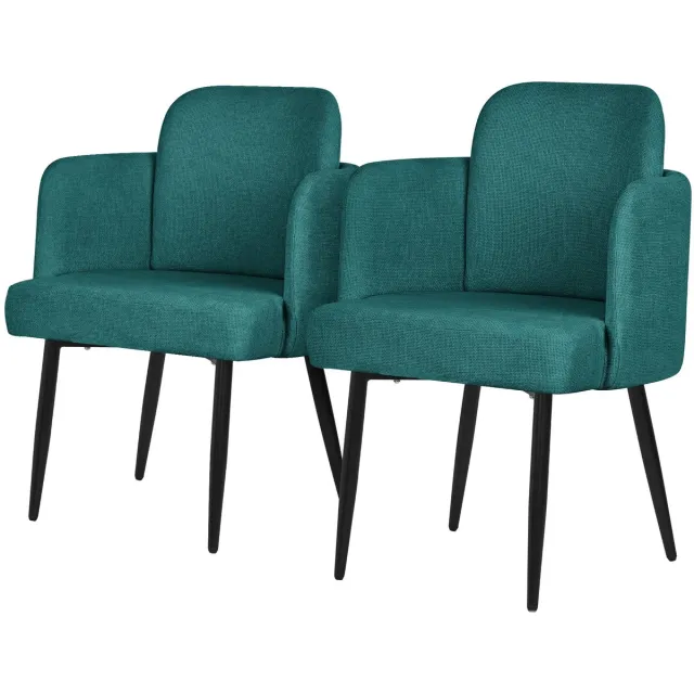 ml-design eetkamerstoel set van 2 benzine stoffen bekleding gestoffeerde stoel met armleuningen rieten rugleuning metalen poten ergonomische loungestoel woonkamer fauteuil stoel voor eetkamer eettafel stoel comfortabel modern praktisch design Petrol