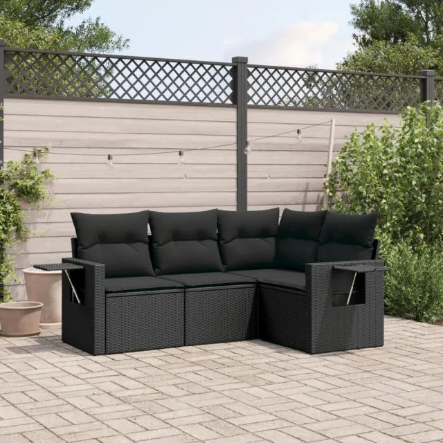 vidaXL 4-delige Loungeset met kussens poly rattan zwart, foto 2