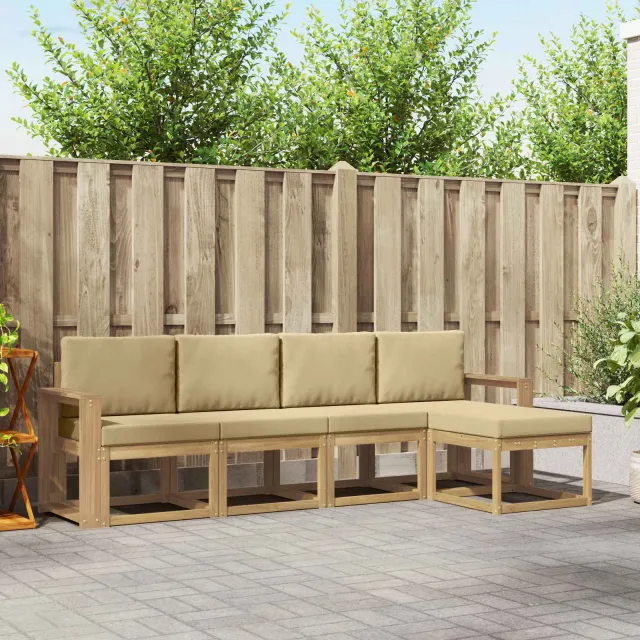 vidaXL Buiten bankenset 5 st 5-zits Wit en Beige
