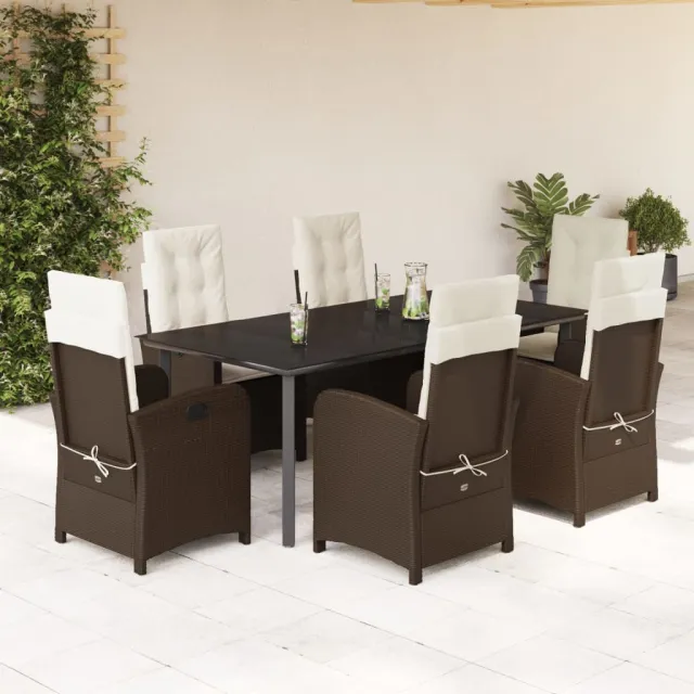 vidaXL 7-delige Tuinset met kussens poly rattan bruin, foto 2