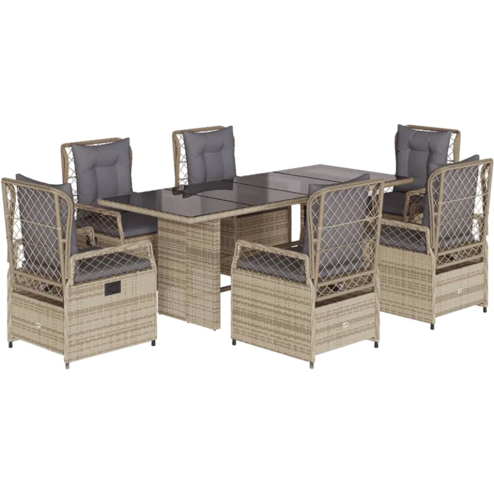 vidaXL 7-delige Tuinset met kussens poly rattan beige, foto 3