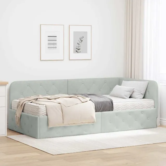 vidaXL Hoekbedframe Lichtgrijs 90 x 200 cm Fluweel