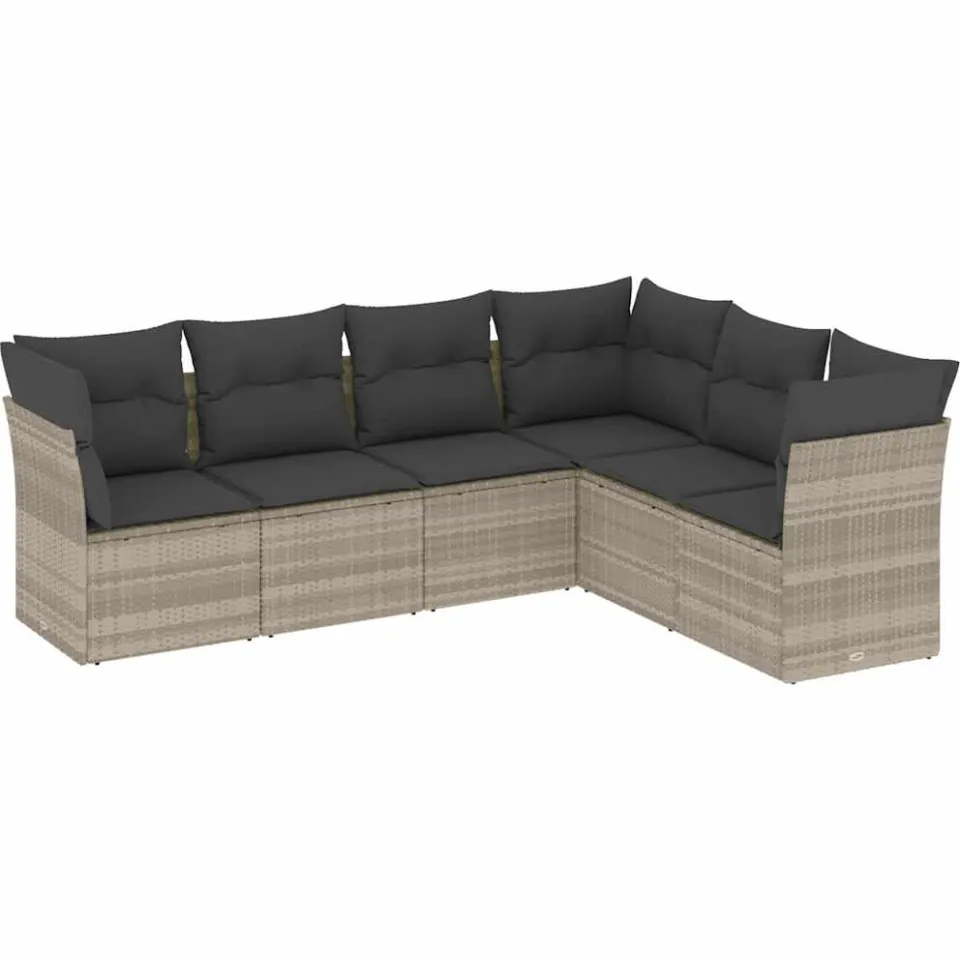 vidaXL 6-delige Loungeset met kussens poly rattan lichtgrijs grijs, foto 3