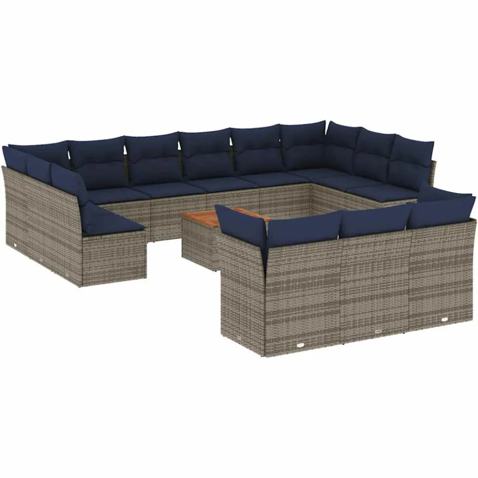 vidaXL 14-delige Loungeset met kussens poly rattan grijs