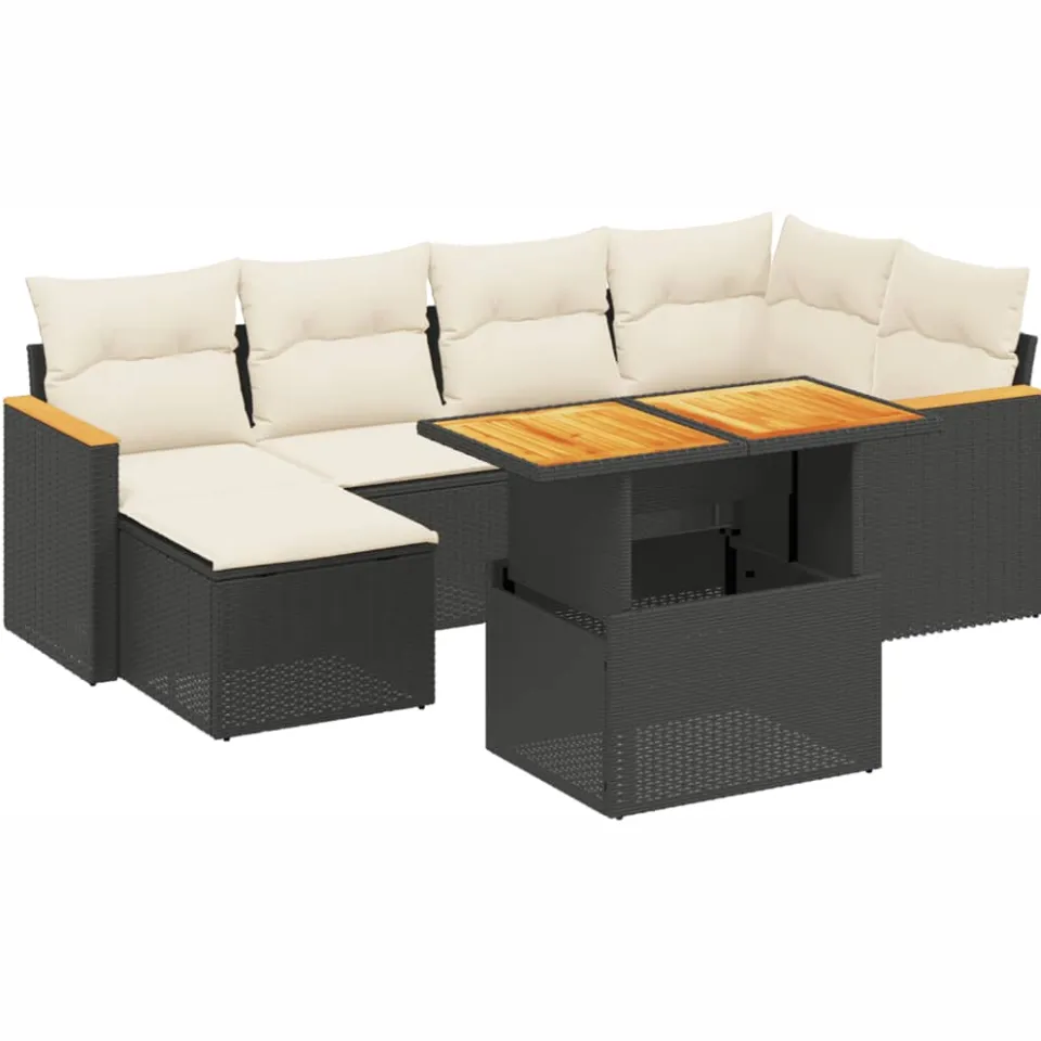 vidaXL 7-delige Loungeset met kussens poly rattan zwart, foto 3