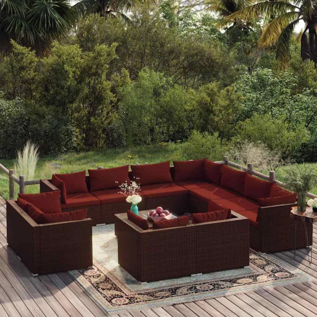 vidaXL 12-delige Loungeset met kussens poly rattan bruin, foto 2