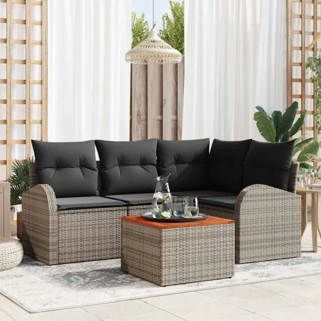 vidaXL Tuinbankenset 5 st Grijs poly rattan, foto 2