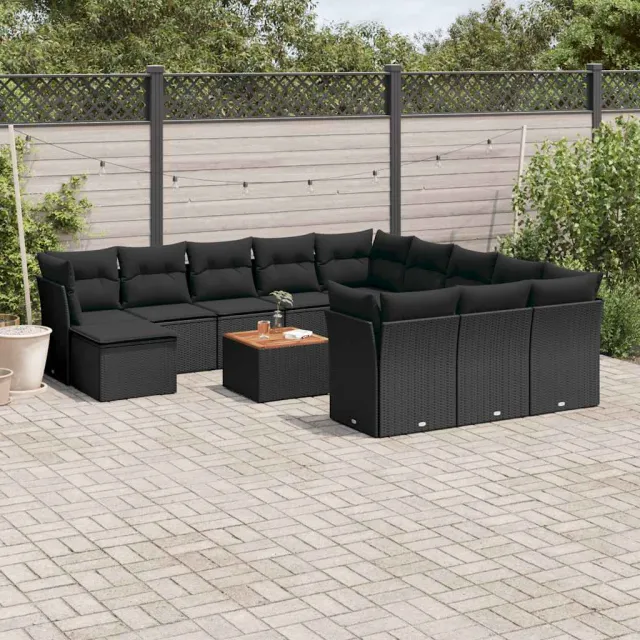 vidaXL 13-delige Loungeset met kussens poly rattan zwart, foto 2