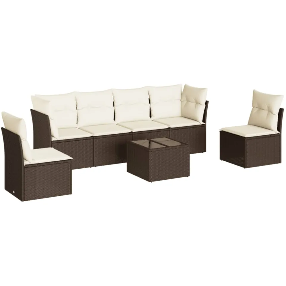 vidaXL 7-delige Loungeset met kussens poly rattan bruin