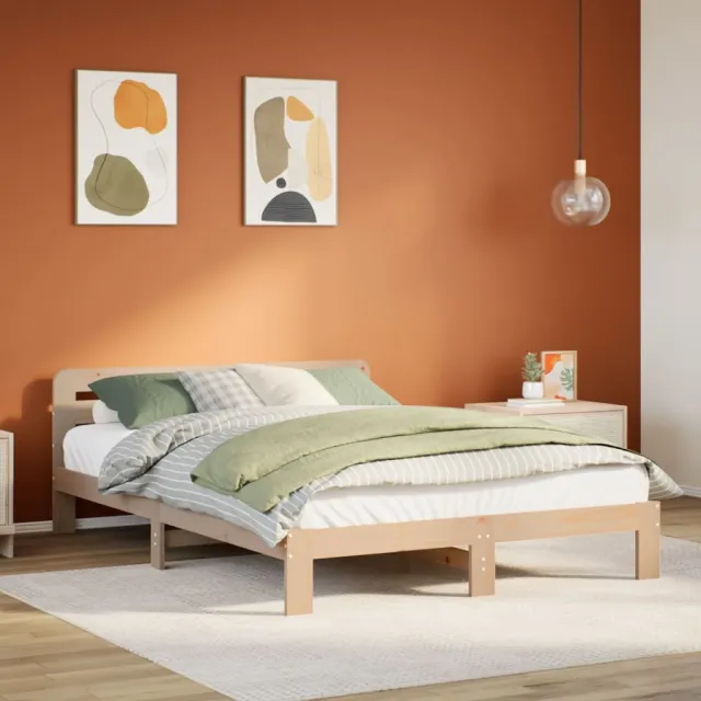 vidaXL Bedframe zonder matras massief grenenhout 135x190 cm bruin