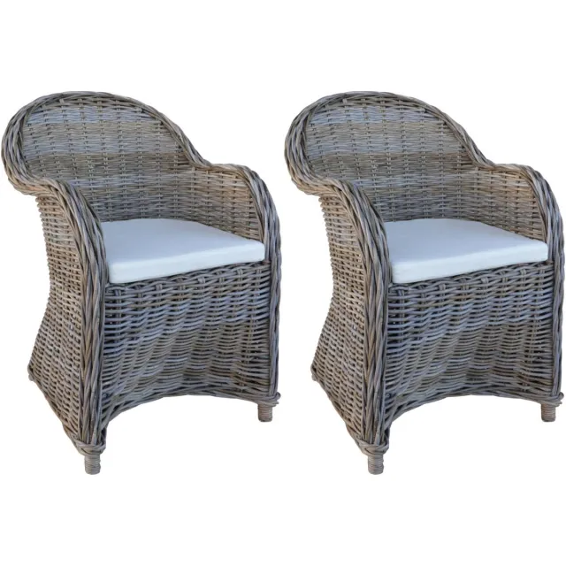 Decomeubel Rotan Stoel Kubu Grey met wit Kussen - set van 2 stoelen