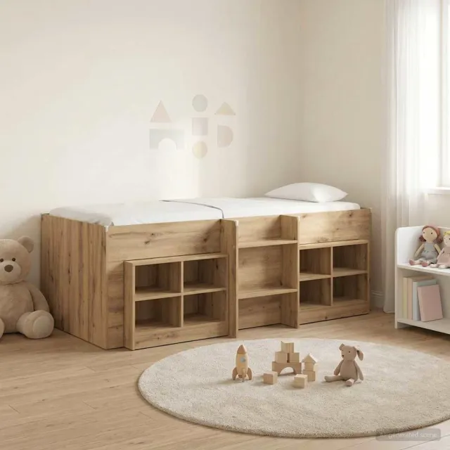 vidaXL Loft Bed Frame met Kast 3 st Artisanaal eiken Bewerkt hout Bruin