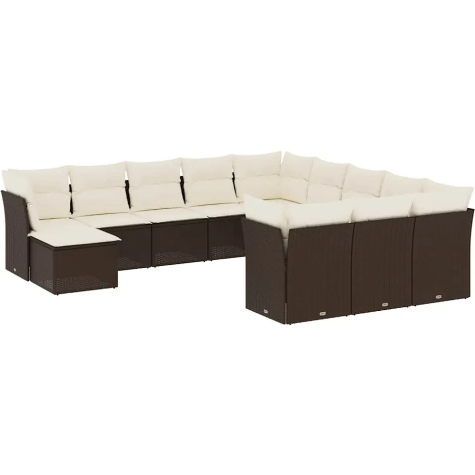 vidaXL 12-delige Loungeset met kussens poly rattan bruin