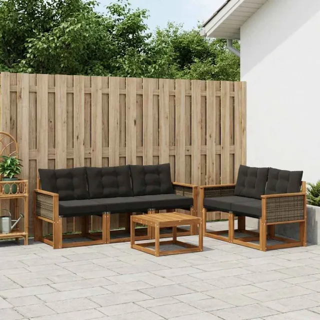vidaXL Buiten bankenset 6 st 5-zits Naturel en Zwart