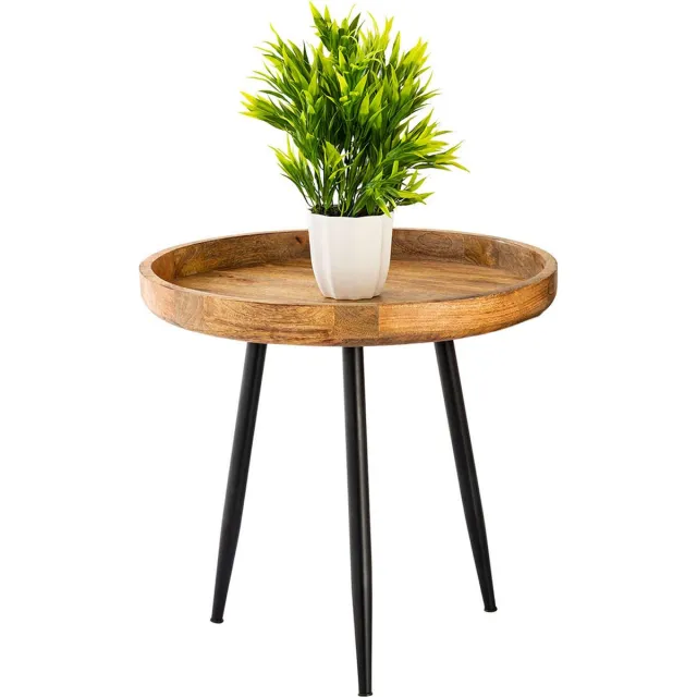 Parya HOME Bijzettafel hout ø 40 of 50cm salontafel Vancouver metalen poten mat zwart