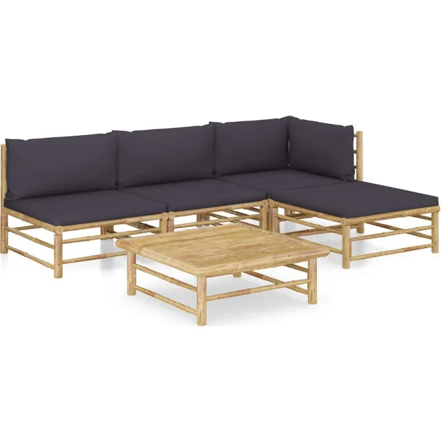 vidaXL 5-delige Loungeset met donkergrijze kussens bamboe Grijs