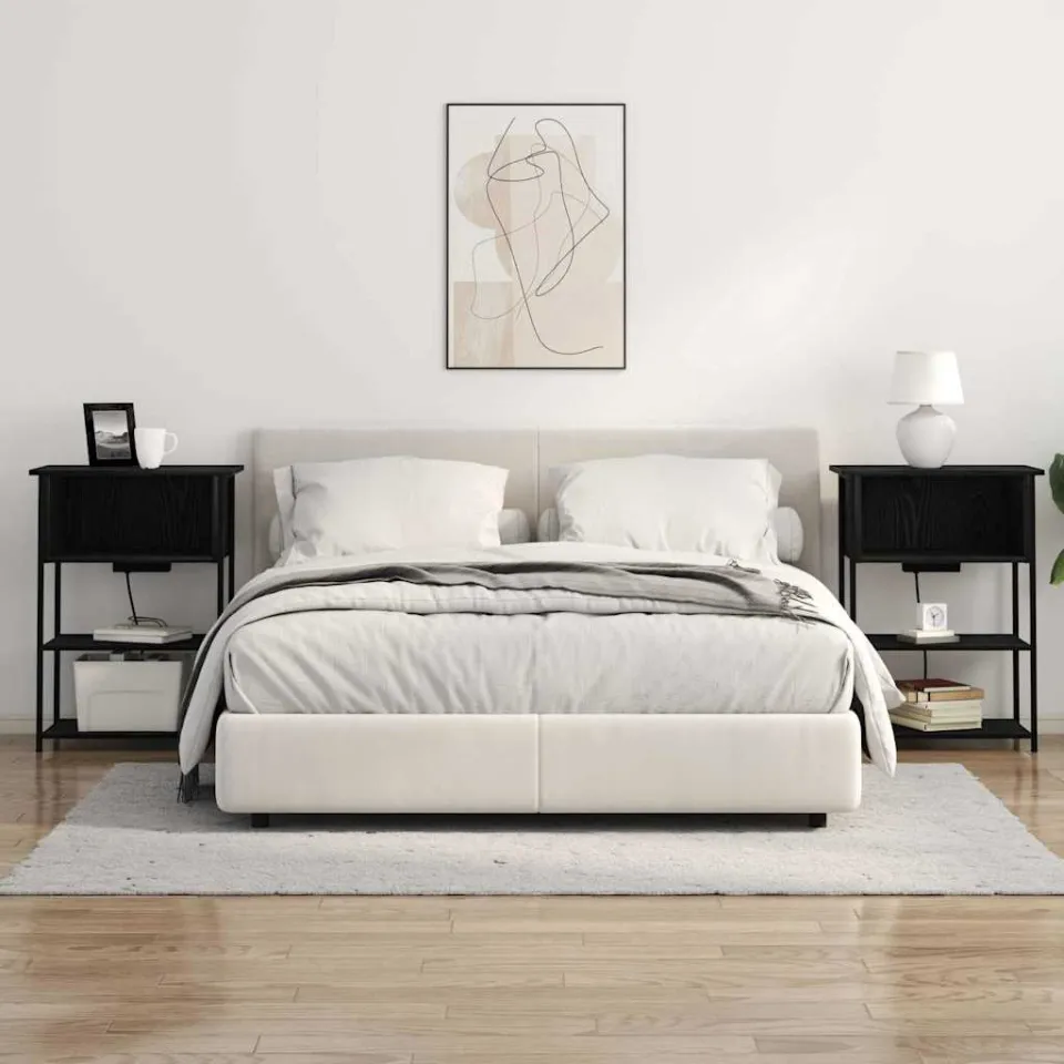vidaXL Nachtkastje Zwart Eiken 55 x 31 x 76 cm Bewerkt hout, foto 3