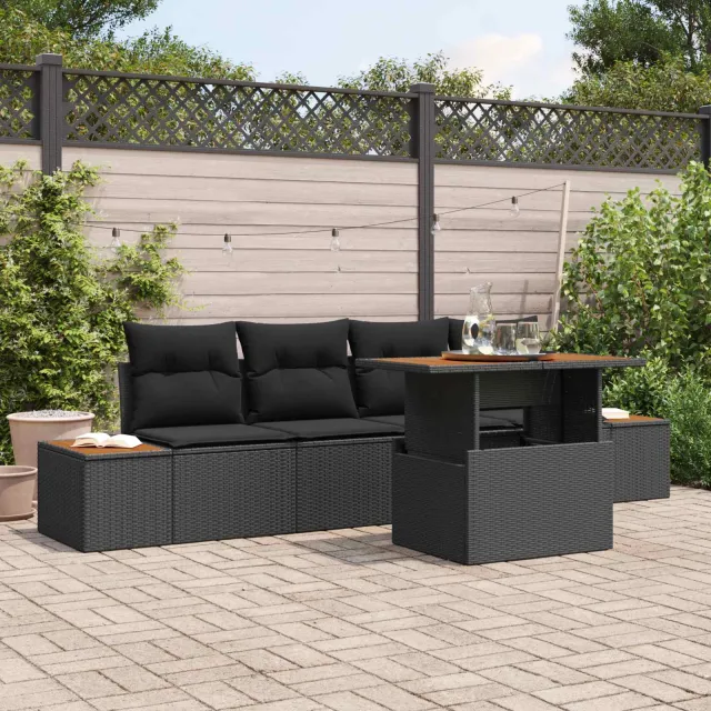 vidaXL Tuin Sofa Set 5 st Zwart Poly riet, foto 2